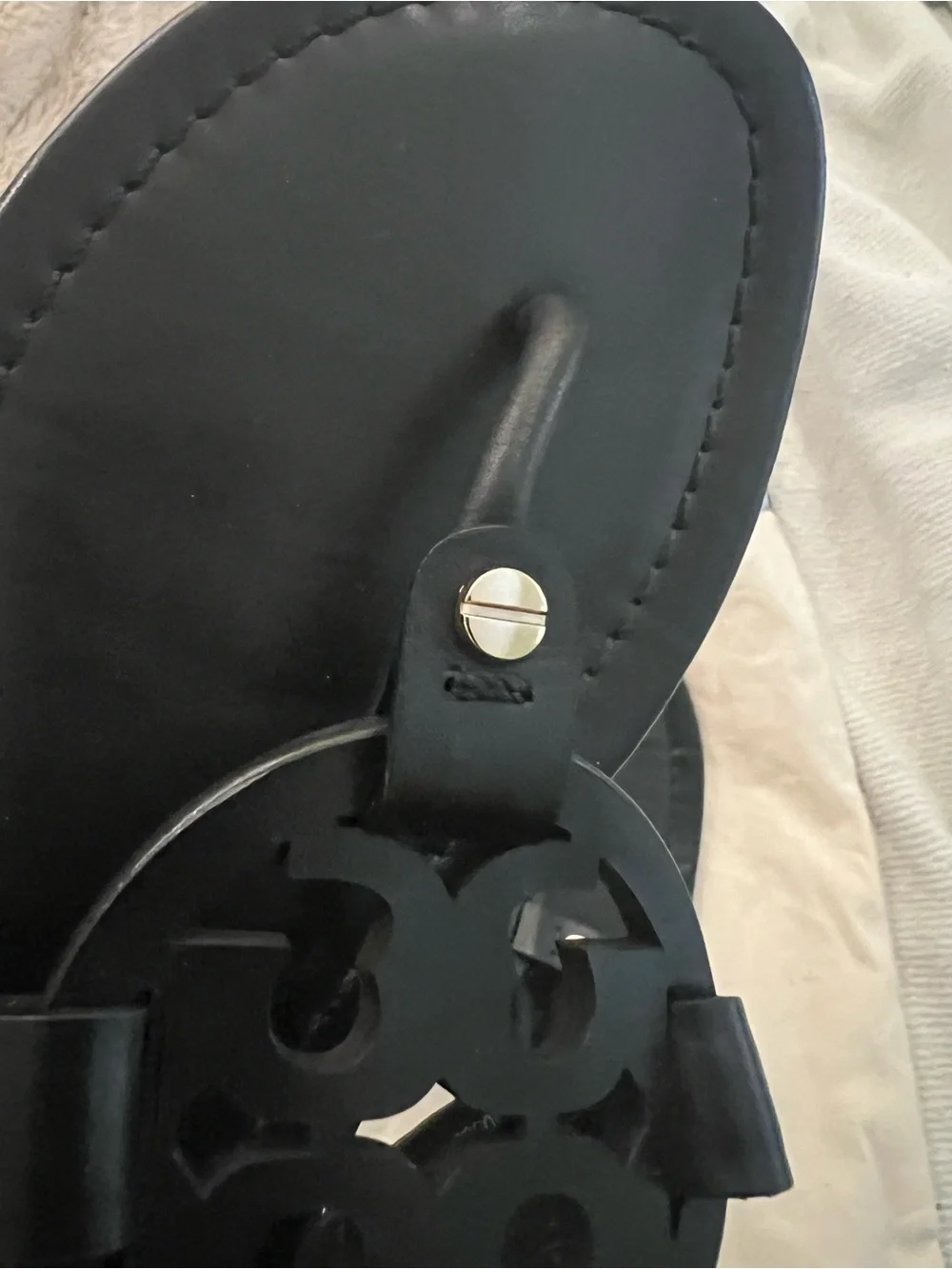 Tory Burch Black Leather Logo Thong Sandals